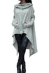 Sexy Grey Plain Drawstring Irregular Oversize Hoodie